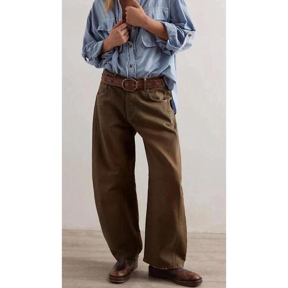 Free People Denim - Free People Good Luck High Rise Coated Barrel Jeans Brown Size 27 Loose